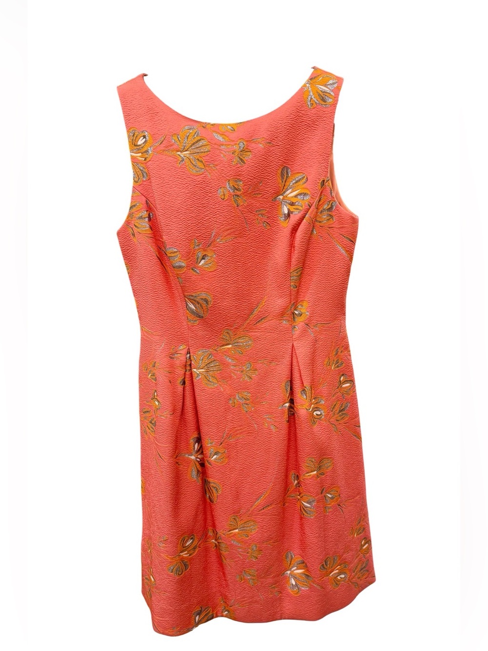 Lela Rose Betsy Coral-Pink Jacquard Floral Midi Dress